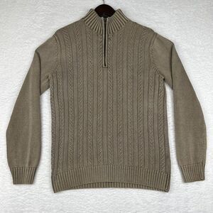 BKE‎ Sweater Mens Small Brown Cable Knit 1/4 Zip Mock Neck Heavyweight Cotton